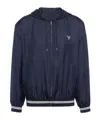 Prada Logo-print Silk Hooded Jacket In Blue