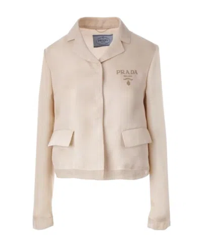 Prada Logo-print Silk Jacket In Nude