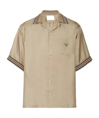Prada Logo-print Silk Shirt In Brown