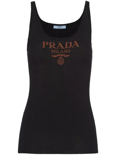 PRADA LOGO-PRINT SILK TANK TOP