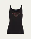 Prada Logo-print Slim Knit Tank Top In Black