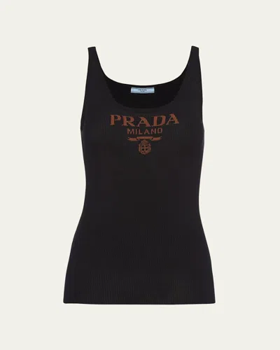 Prada Logo-print Slim Knit Tank Top In Black