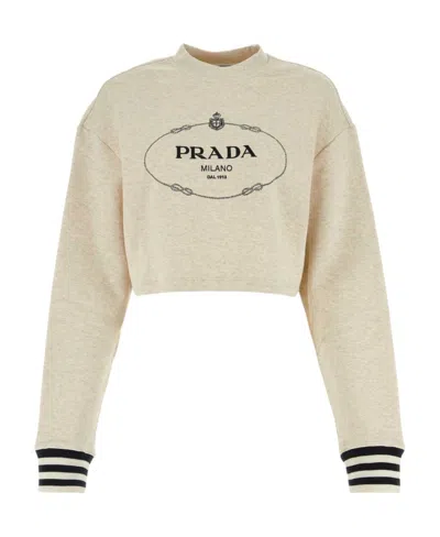 Prada Logo-embroidered Cotton Fleece Sweatshirt In Multi