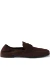 Prada Logo-print Suede Loafers In Brown