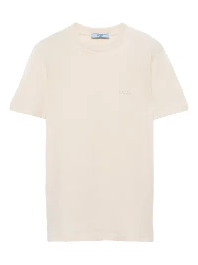 Prada Crew Neck Short Sleeve T-shirt Design In Neutral
