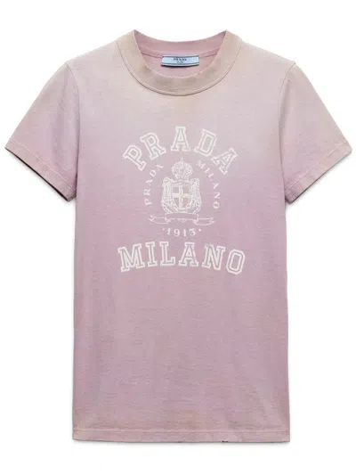 Prada Logo Print T Shirt In Purple