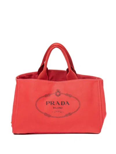 Pre-owned Prada Logo-print Tote Bag In Red