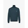 Prada Mens Bottle Green Logo-print Turtleneck Wool Jumper