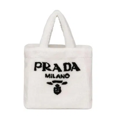 Prada Logo Printed Handbag In White