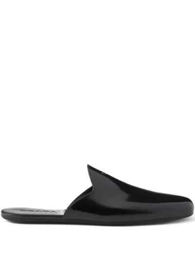Prada Logo-printed Leather Mules In Black