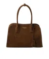 Prada Brown Suede Medium Shopping Bag In Brown