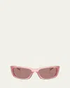 Prada Logo Propionate & Plastic Wrap Sunglasses In Lite Brown