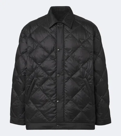 Prada Logo Quilted Down Jacket In Black