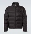 Prada Logo Quilted Down Jacket In Brown