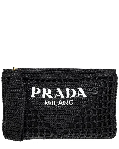 PRADA PRADA LOGO RAFFIA & NYLON CLUTCH