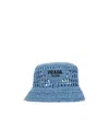 Prada Logo Raffia Bucket Hat In Blue