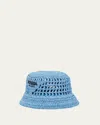 Prada Logo Raffia Bucket Hat In Blue
