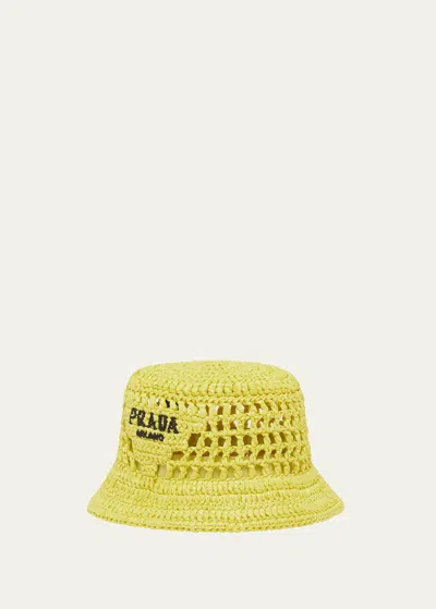 PRADA LOGO RAFFIA BUCKET HAT
