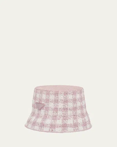 Prada Logo Raffia Bucket Hat In Brown