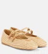 Prada Woven Texture Double Buckle Round Toe Flats In Beige