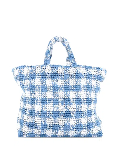 Pre-owned Prada Logo Raffia Large Tote Bag In Blue