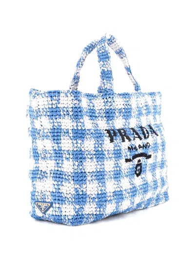 Pre-owned Prada Logo Raffia Large Tote Bag In Blue