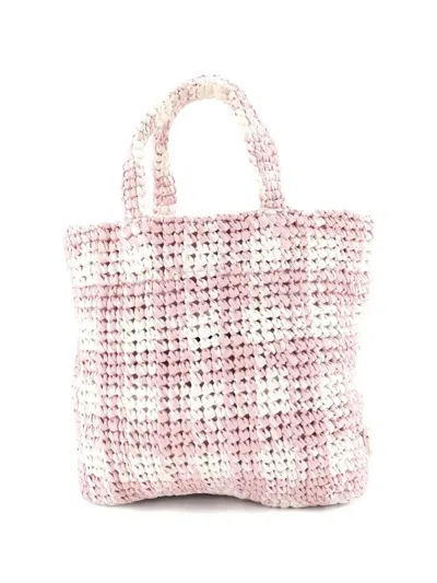 Pre-owned Prada Logo Raffia Small Tote Bag In Pink