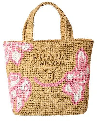 Prada Logo Raffia Tote