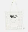 Prada Logo-print Raffia Tote Bag In Bianco