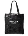 Prada Logo Raffia Tote In Black