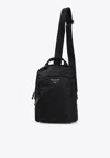 Prada Logo Re-nylon And Saffiano Leather Backpack In Black