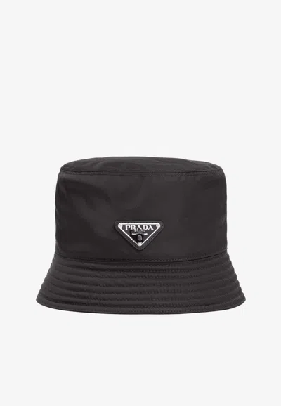 Prada Logo Re-nylon Bucket Hat In Black