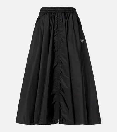 PRADA LOGO RE-NYLON MIDI SKIRT