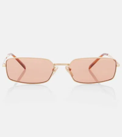 Prada Logo Rectangular Sunglasses In Gold