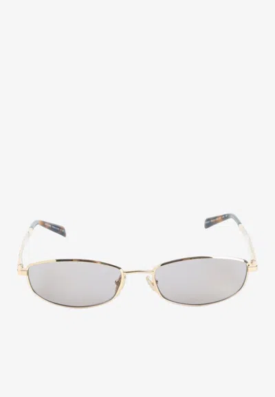 Prada Logo Rectangular Sunglasses In Metallic