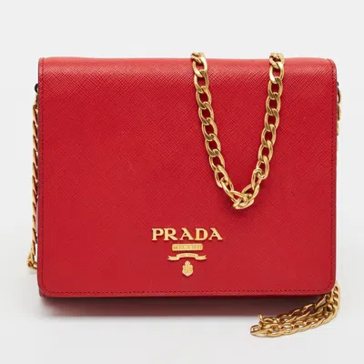 Pre-owned Prada Logo Red Saffiano Lux Leather Crossbody Bag