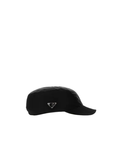 Prada Logo Re-nylon Baseball Cap In Black