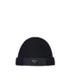 Prada Mens Black Re-nylon Wool And Recycled Polyamide-blend Beanie Hat In Black