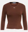 Prada Logo-embroidered Ribbed-knit Top In Brown