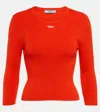 Prada Logo Ribbed-knit Cotton-blend Sweater In Lacca