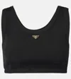 Prada Triangle Logo Ribbed Jersey Crop Top In Black