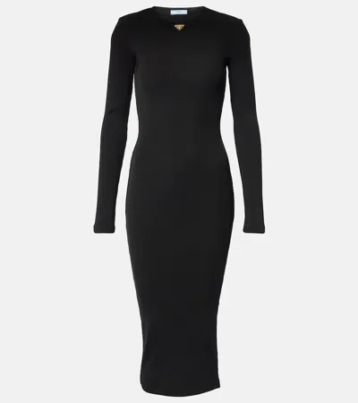 Prada Midikleid Aus Rippstrick In Black