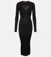 Prada Logo Ribbed-knit Silk Midi Dress In Nero