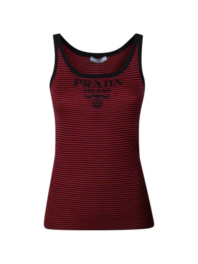 Prada Embroidered Silk Tank Top In Burgundy
