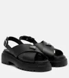 Prada Leather Crossover Platform Sandals 55 In Black