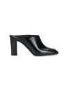 Prada Leather Block Heel Mules With Pointed Toe In Black  