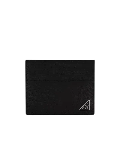 Prada Logo Saffiano Card Holder In Black