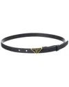 Prada Triangle Logo Saffiano Thin Leather Belt In Black