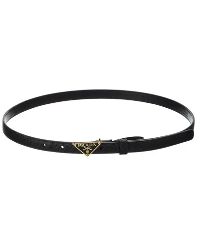 Prada Logo Saffiano Leather Belt In Black