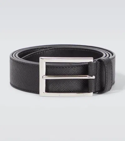 Prada Logo Saffiano Leather Belt In Black
